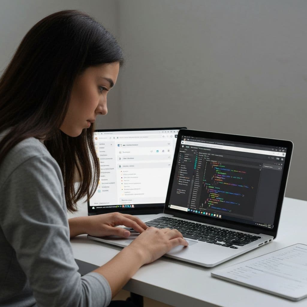 Professional web development services - YFC Solution team member coding responsive website with Next.js, React and modern development tools on multiple monitors